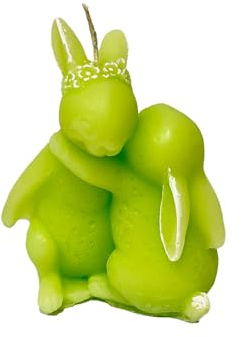 Cereria Di Giorgio - Candela a forma di coniglietti che si abbracciano - Colore Verde Pop - Lavorazione artigianale - Spring Collection - Con sacchetto regalo - Made in Italy