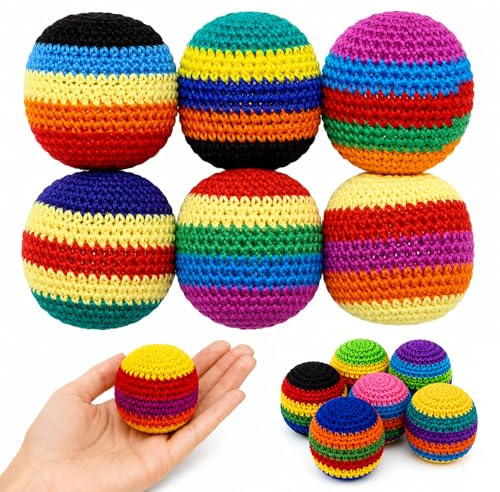 DVDVBOOM Hacky Sack Ball Set Hand Made Knitted Footbag Hacky Sack for Adults & Kids Colorful Juggling Balls for Beginners Assorted Crochet Footbag (6 Pack, Random Colors)