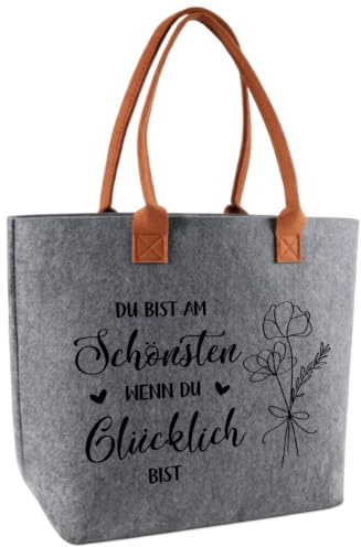 Ysound kvinnor gåvor stor filtväska med ordspråk du är vackrast när du är lycklig, shoppingväska av filt för kvinnor, mamma flickvän på födelsedag, årsdag