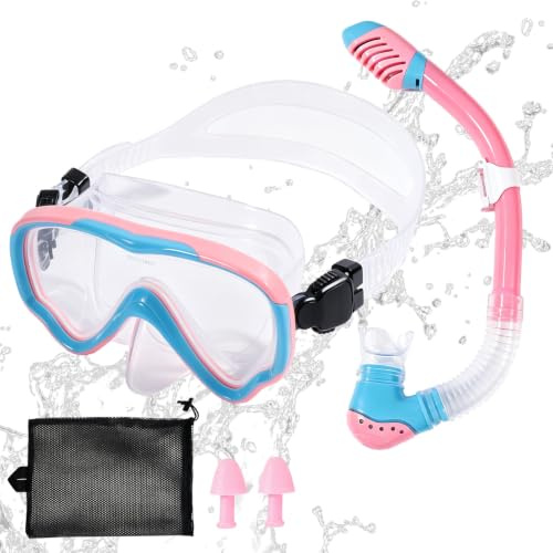 Vexnaro Masque de Plongée Enfant 4-16 Ans, Lunettes de Plongée Panoramiques 180° avec Tuba Sec, Anti-Buée et Anti-Fuite, Kit Snorkeling pour Plongée en Apnée, Piscine, Mer et Vacances