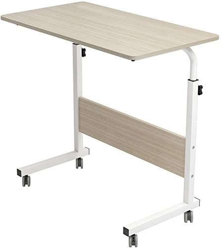 sogesfurniture Tavolo per computer portatile regolabile in altezza con ruote, tavolino mobile per letto e divano, 80 x 40 x 71-90 cm, acero bianco 05# 80 MP