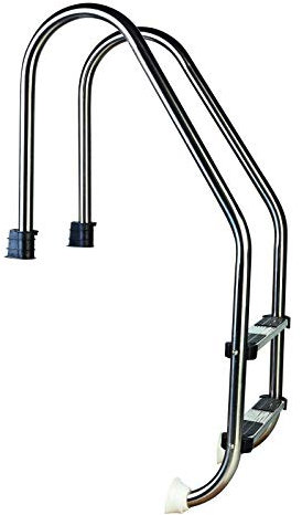 well2wellness® Hochwertige AZURO Edelstahl Einstiegsleiter V2A, 43mm Holm weit gebogen, 2 Stufen