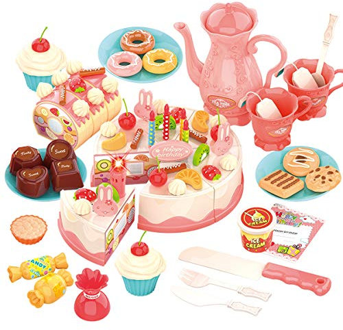 REMOKING Kinderküche Zubehör Lebensmittel Spielzeug, Küchenspielzeug Kinder Rollenspiel, DIY 82 PCS Kuchen Spielzeug Set, Spielzeug Geschenk für Kinder Jungen Mädchen ab 3 Jahre