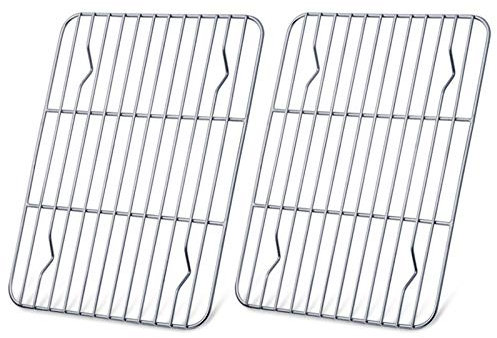 HaWare Abkühlgitter 2er Set, 100% Edelstahl Dicker Kuchengitter Auskühlgitter Backgitter Rechteckig zum Backen Braten Kühlen Grillen - 24.5 x 19 x 2 cm, Gesund & Langlebig, Spülmaschinenfest