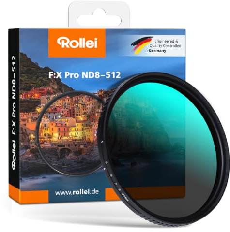 Rollei Variabelt ND-filter, F:X Pro variabelt runt filter – ND8 till ND 512 från Gorilla® glas med 3–9 bländningsnivåer mörkläggning, steglöst justerbart ND-filter, perfekt för landskapsfotografering