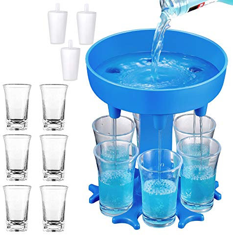 6 Schnapsglas-Spender und Halter (inkl. 6 Gläser), Bar-Schnapsspender, Cocktailspender, mehrere 6 Schnapsspender zum Befüllen von Flüssigkeiten, Transport-Likörspender, Trinkwerkzeug (blau).