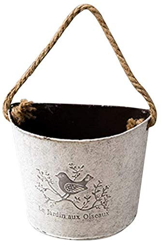 Amini Metall Wand-Pflanzgefäß kleine Hängetöpfe Blumentopf Halbe Rund Wand Retro Hängende Blumentopf Sukkulente Pflanzer mit Seil Wand Garten Home Deko Blumeneimer Blumentopf Wanddekoration (1pcs)