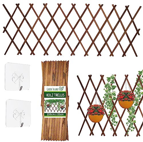 Green Thumbz Rankgitter Holz - (250 x 35cm) Rankhilfe Holz mit Haken - Genietete Gartenlaube für Jede Art von Kletterpflanzen