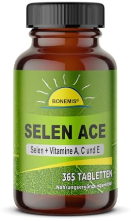 Bonemis® Selen ACE (220 mcg, hochdosiert, vegan) plus Vitamin A, C und E (365 Tabletten). Ohne unerwünschte Zusatzstoffe in Deutschland hergestellt