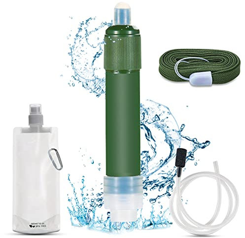 Filtro de agua para exteriores, portátil de 4000 litros de carbón activado para exteriores, filtro de agua, mata el 99,999% de bacterias, ideal para camping, supervivencia y senderismo, viajes