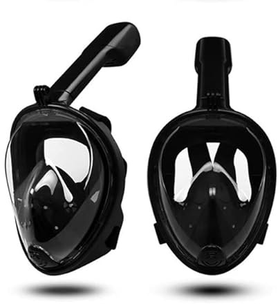 Snorkelmask, 180° vy snorkelmask set panorama helansiktsdesign – sportkamera kompatibel gratis andedräkt dykmask med anti-dimma och anti-läckageteknik för vuxna och barn (svart)