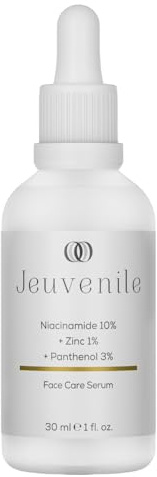 Jeuvenile 10% Niacinamide Gesichtsserum - Poren-Verkleinern mit 1% Zink and Panthenol Feuchtigkeitsserum für Unreine Haut | Gesichtspflege für Männer und Frauen, auch für Mischhaut und Fettige Haut