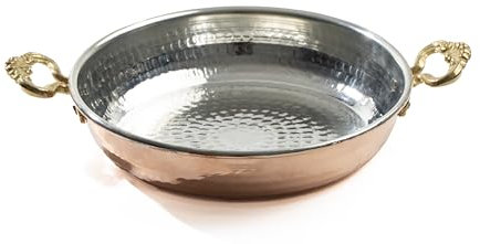 vensila Handgehämmerte Kupferpfanne – mit Zinn ausgekleidete dicke Kupferbratpfanne – authentische Omelettpfanne – rote Kupfer-Eierpfanne mit Messinggriffen – türkisches Kupfer-Kochgeschirr Sahan