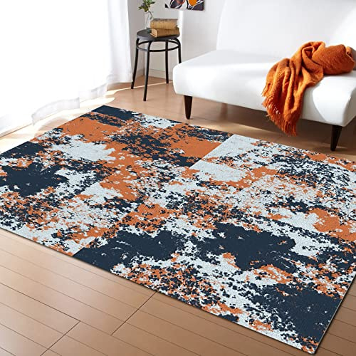 Alfombras De Estar Textura Vintage Shabby Moderna Abstracta Moteada Naranja Azul Atrapar Suciedad Alfombra Exterior Antibacterianas,Duradero Alfombra para Tienda Cocina Dormitorio 120X160Cm
