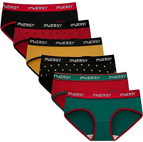 INNERSY Ladies Underwear Cotton Knickers for Women Multipack Mid Rise Sport Briefs Pack of 6 (12, Christmas Collection)