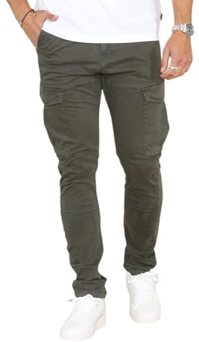 Soroor Cargo Trousers for Men UK, Slim Fit Tapered Cargo Pants Mens, Combat Trousers for Men UK for Work & Utility, Mens Cargos | Military Green - 30L 32W | Sateen Stretch Cotton Cargos