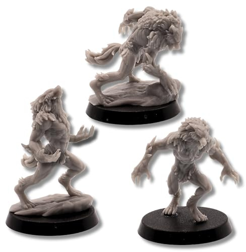 Forged Terrain Werewolf Brutes Set (3) – DnD Miniatures by Epic Miniatures | 28mm Scale Resin Monsters | Fully Assembled | 32mm Bases