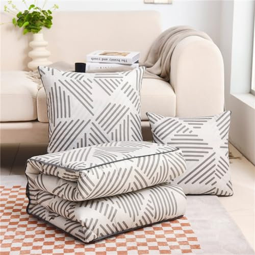 Hixingo Reisedecke und Kissen 2 in 1, Reisedecke mit Kissen Set Multifunktionale Reise Decke und Kissen 2 in 1 Weichem Flugzeug Verwandlungskissen für Urlaub, Camping (50 * 50cm,Graue Mode)