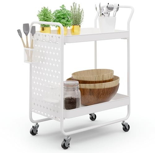 Klarstein Servierwagen mit Rollen für Lebensmittel, Getränke & Kosmetik, Rollwagen aus Metall, Küchenwagen mit Arbeitsplatte, Regal Wagen Schmal mit Rollen, Bastelwagen, Bücherwagen & Barwagen