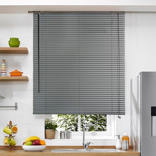 STOR PLANET | Persianas Venecianas de PVC Veneto, Cortinas con Lamas, Persianas de Interior para Ventanas y Puertas, Cortinas de Cocina, Baño, Domitorio… | Gris, 60x130cm