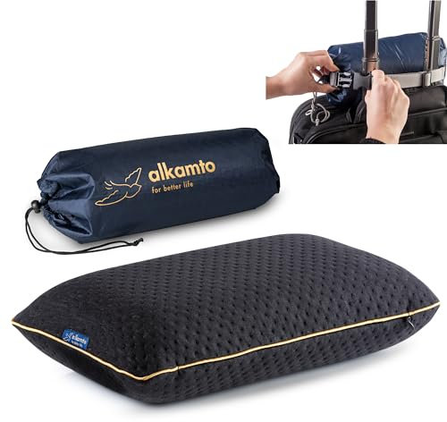 alkamto Reisekissen-Campingkissen-ergonomisches Memory-Schaum-Kissen mit temperaturregulierendem Bezug-Oeko-TEX Made IN Green
