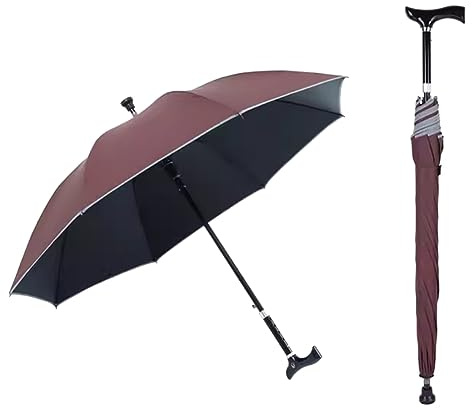 PYWJGZSX Paraguas, Paraguas de Viaje, Paraguas de Bastón, Paraguas de Bastón Multifuncional Ajustable en 5 Alturas, Paraguas de Bastón de Escalada Antideslizante/Brown/83~92Cm/33~36 Inch
