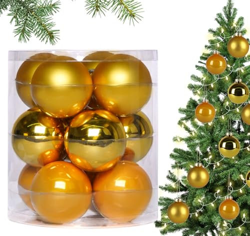 Weihnachtskugeln Gold, 12 Stück Christbaumkugeln Gold, Weihnachtskugeln Glas Ø6 cm - Matt, Glänzend, Perlmutt - Hochwertige Glasqualität Christbaumschmuck für Festliche Dekoration