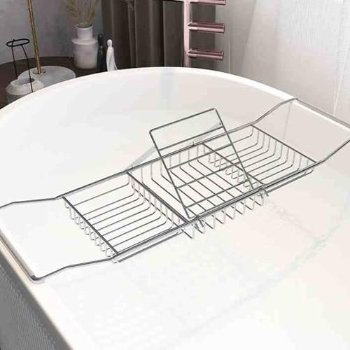 TapferBahn Plateau Baignoire,Plateau Baignoire Extensible,Pont De Baignoire INOX,éTanche,MatéRiau éPaissi,Simplicité,pour Support Livre/Tablette/Smartphone Et Verre