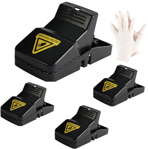 Cleaneaty Rat Traps - 4 x Large Heavy Duty Rat Traps That Kill Instantly Reusable Rodent Control Mouse Traps with 1 Pair of Gloves