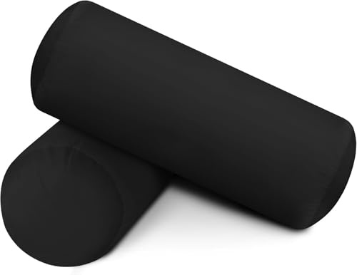 SAHARBEDDINGS 2 PC Cervical Neck Roll Pillow Cover with Cotton Bolster Pillowcases for Cylindrical Cushion Round Neck Pillowcase Zipper Closer (Black, 16x6 Roll Pillow Set of 2)