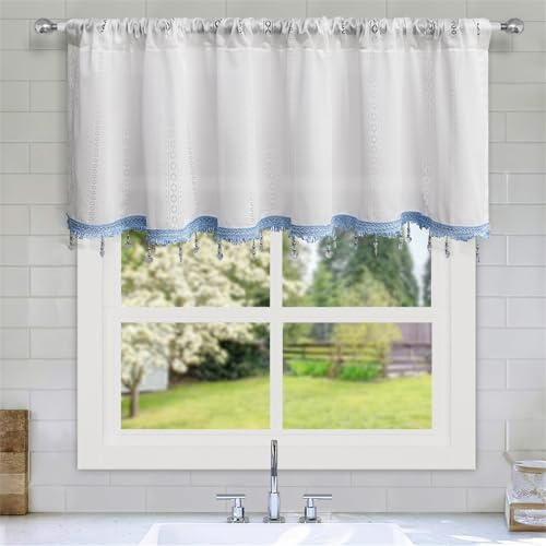 Odot Cortinas Cocina, Cortinas Semitransparente Moderno y Visillos Cortos para Ventanas, Cortina Cocina Color Sólido, para Salón Lavadero Baño y Pequeñas Ventanas (Blanco,100x50cm)