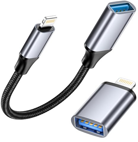 Adaptador Lightning a USB 2Pack, Adaptador USB a Lightning Cable Adaptador OTG USB 3.0 Adapter para iPhone 14 13 12 11 Pro Max Mini/iPad Pro, Compatible con Memorias USB,Teclados, MIDI, Ratón, Cámaras