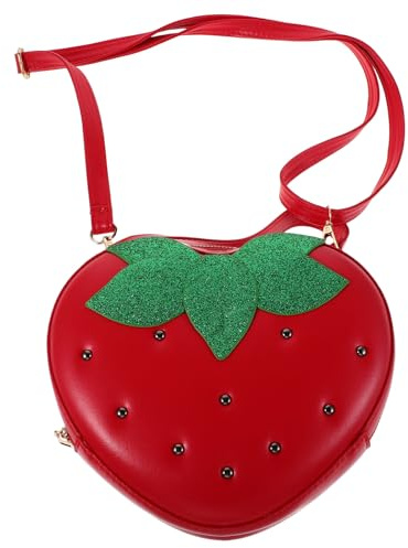 Ciieeo Bolso Bandolera de Fresa Pequeño Rojo Pu Multifuncional para Niñas Ajustable Uso Diario Escolar y Casual
