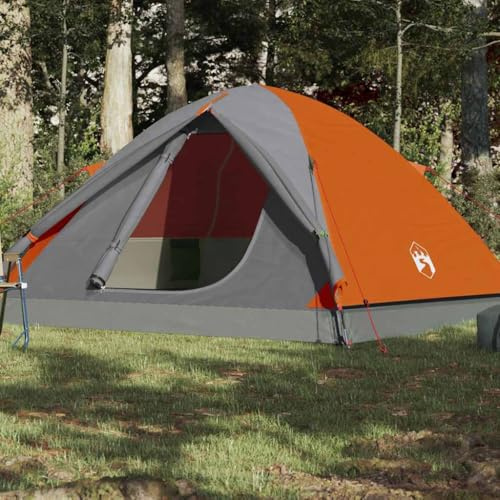 Tente de camping dôme pour 6 personnes, orange, imperméable, polyester 190T avec revêtement PU, 348 x 340 x 190 cm, moustiquaire anti-insectes, facile à transporter
