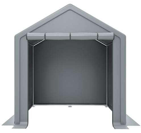 Garage per bicicletta con porta avvolgibile, 190 x 170 x 200 cm, resistente alle intemperie, in metallo con telone in polietilene, grande tenda da garage per giardino e cortile, grigio scuro