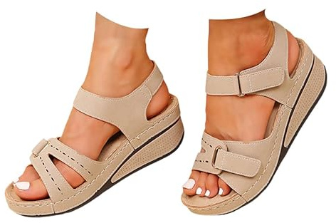 Espadrilles Women, Sandals for Women 2026 Orthopedic Ladies Sandals with Arch Support Summer Slip Wide Fit Walking Slip Shoes Casual Beach Slingback Slide Sport Shoes Khaki 6.5