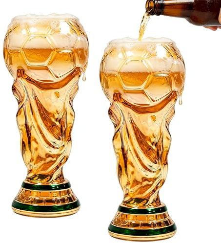 WDKXCN 2 stycken WM Copa ölglas, 500 ml ölsejdel glas med fläktarm, ölglas, stor ölkanna för fotbollsfest, kristallglas i troféform för öl, cocktails