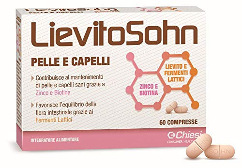 Chiesi, LievitoSohn Pelle e Capelli - Integratore Alimentare per il Benessere di Pelle e Capelli a base di Zinco e Biotina, Senza Glutine - Confezione da 60 compresse
