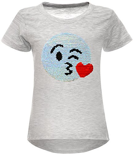 BEZLIT Mädchen Wende-Pailletten Stretch T-Shirt Smile-Motiv 22606 Grau Größe 104