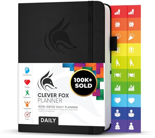 Clever Fox Planificador Diario - Mejor Agenda y Calendario Para Fomentar la Productividad y la Felicidad, y Lograr Tus Metas - Organizador Personal - A5, Sin Fechas - Negra