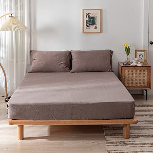 DONEUS Queen Fitted Sheet Fits Up to 15 Deep Pocket, Solid Brown Coffee