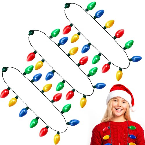 JOYIN 3 Pack Christmas LED Light Up Bulb Necklace Christmas Holiday Accessories Party Favors 12 LED Bulbs