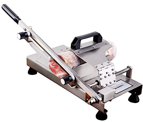 NEWTRY Affettatrice per carne manuale in acciaio inox Affettatrice commerciale di grandi dimensioni per carni fresche, carne di montone e verdure congelati, lunghezza della lama: 300 mm