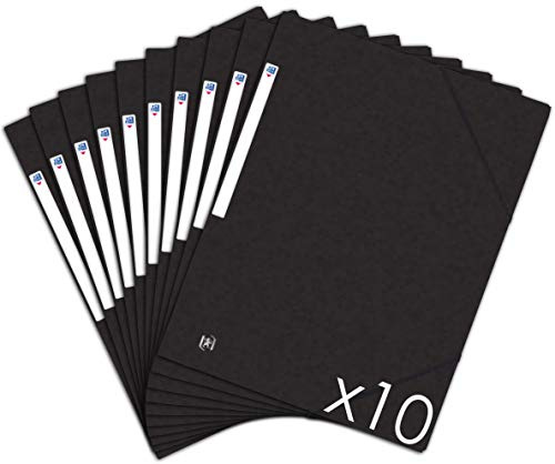 Oxford Top File + - Lote de 10 carpetas de cartón con 3 solapas, formato A4, cierre con elásticos, color negro