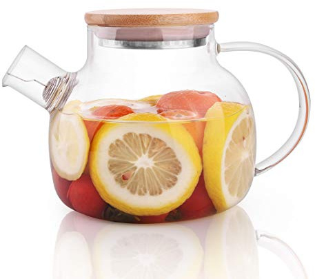 CnGlass Glass Teapot Stovetop Safe 600ml, Clear Borosilicate Tea Pot with Removable Filter Spout, Loose Leaf and Blooming Tea Maker