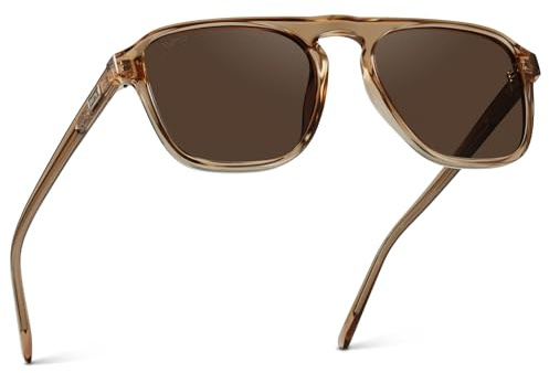 WearMe Pro Polarized Aviator One-Bridge Modern Square Unisex Sunglasses (Crystal Brown/Brown Lens)