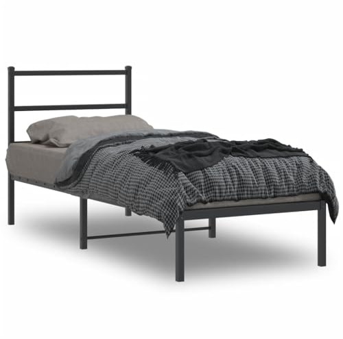 vidaXL Cadre de Lit Métal avec Tête de Lit, Lit Simple avec Sommier à Lattes, Lit Adulte avec Pied, Meuble de Chambre, Moderne, Noir 80x200 cm