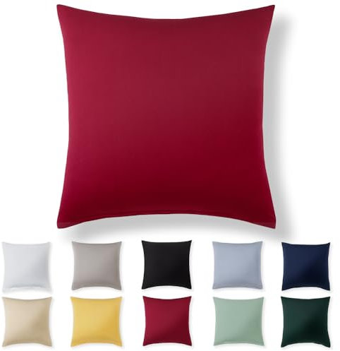 Alreya Kissenbezug 80 x 80 cm - Rot - 100% Jersey Baumwolle - Kissenhülle für Kissen 80x80 cm, Jersey Kopfkissenbezüge, Superweicher Kissenbezug 80x80 mit Reißverschluss