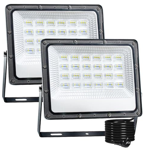 CREATESTAR Faretto Led da Esterno 50W 2 Pezzi, 5000LM Faretti Led Esterni 6500K luce bianca fredda, IP66 Impermeabile Faro Led Esterno per magazzino, garage, giardino, parcheggio, campo sportivo