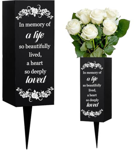 WEBEEDY Cemetery Vases Metal Memorial Vases for Graves Flower Holders with Spikes Flowers Branch Black Cemetery Vase Grave Decorations for Cemetery Loved Ones and Friends Funeral Father's Day,8x20 cm